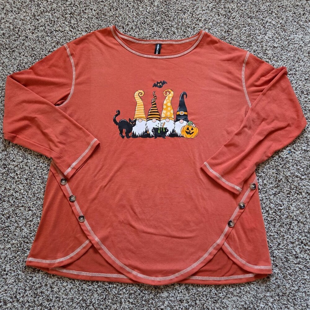 Noracora Women Long Sleeve Fall Gnome Halloween Novelty Print Shirt Size XL NWT